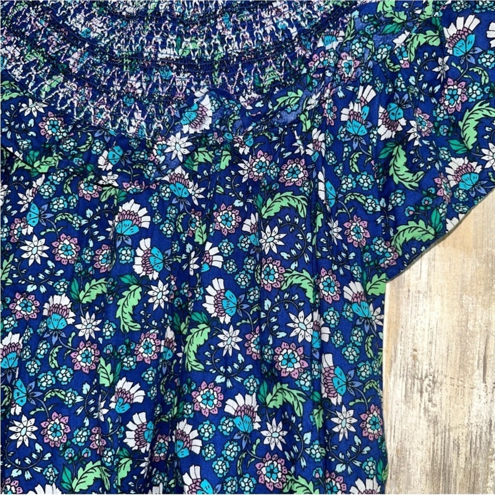 Loft Blue Floral Smocked Shirred Blouse - Picture 5 of 9